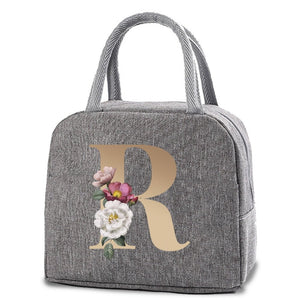 Thermal Lunch Dinner Bags Canvas Gold Letter Handbag Picnic Travel Breakfast Box School Child Convenient Lunch Bag Tote Food Bag | 0 | Tage-Active