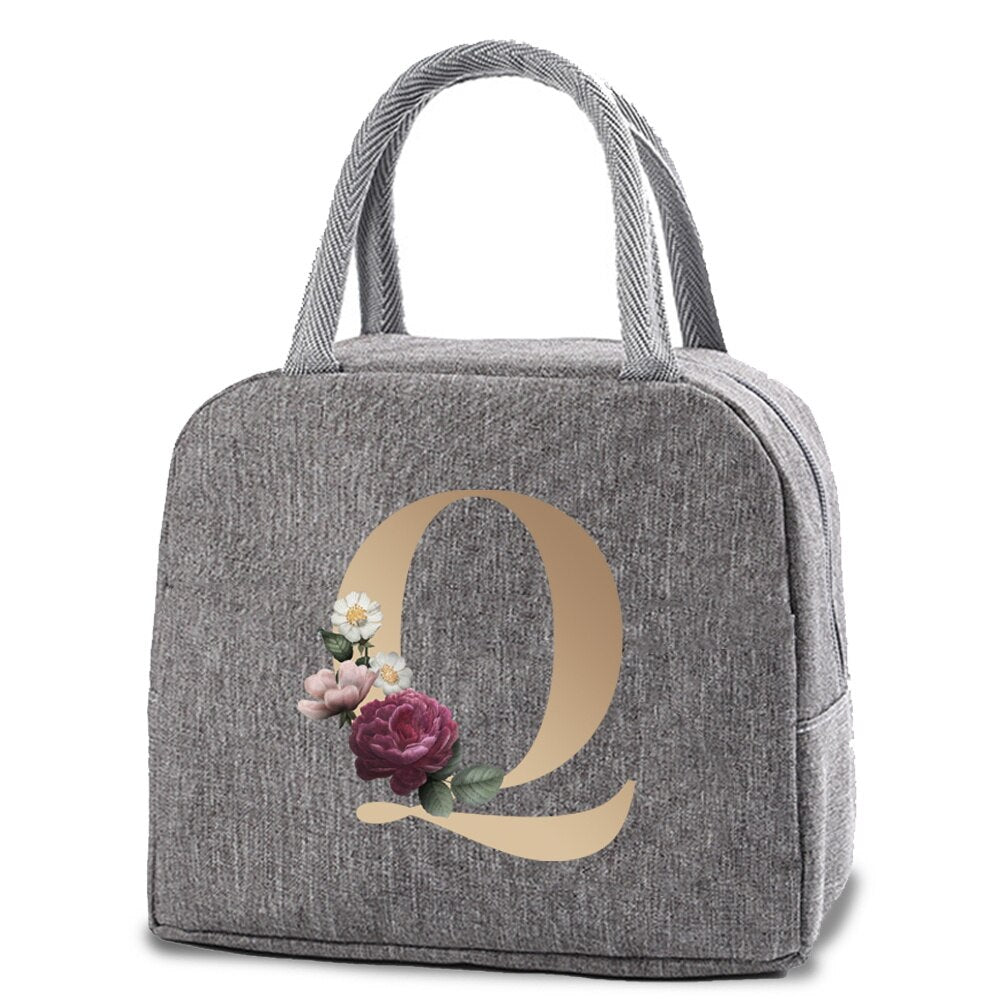 Thermal Lunch Dinner Bags Canvas Gold Letter Handbag Picnic Travel Breakfast Box School Child Convenient Lunch Bag Tote Food Bag | 0 | Tage-Active