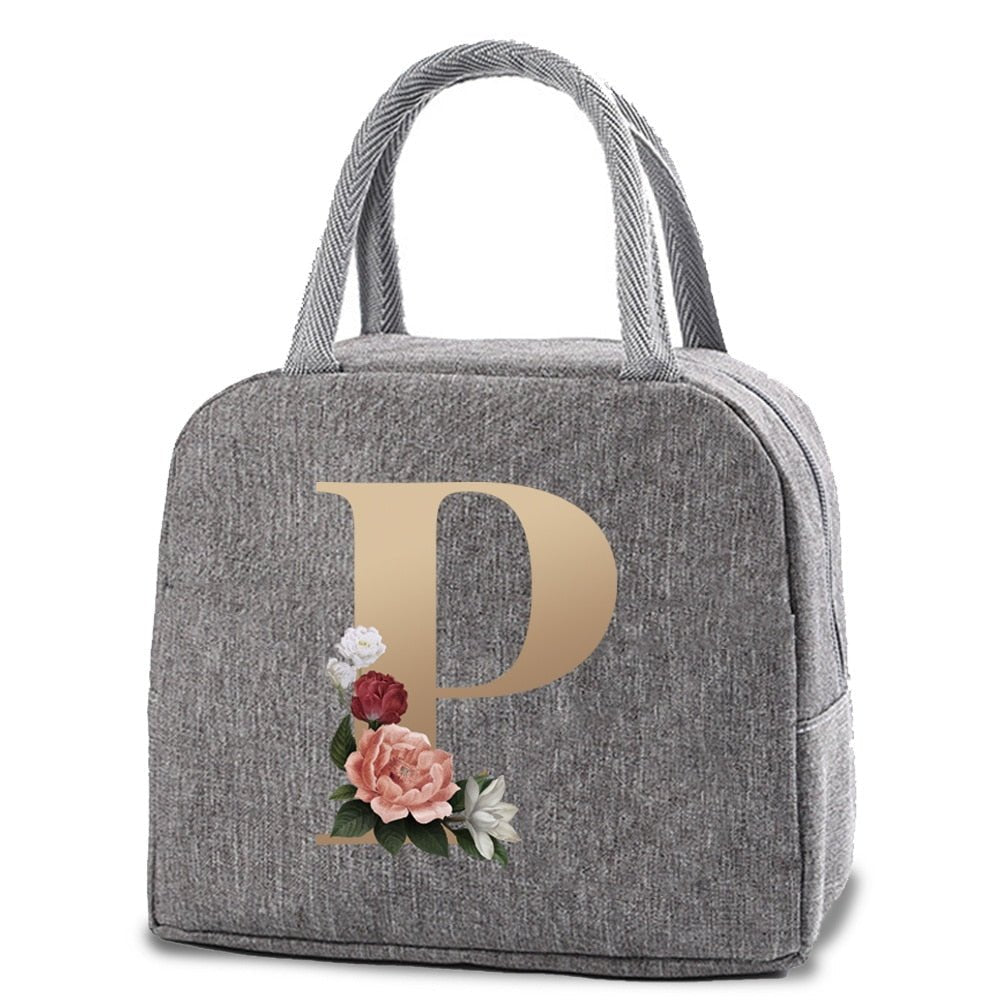 Thermal Lunch Dinner Bags Canvas Gold Letter Handbag Picnic Travel Breakfast Box School Child Convenient Lunch Bag Tote Food Bag | 0 | Tage-Active