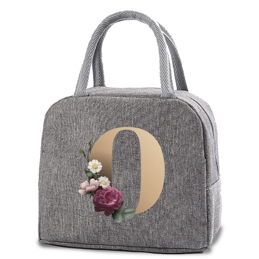 Thermal Lunch Dinner Bags Canvas Gold Letter Handbag Picnic Travel Breakfast Box School Child Convenient Lunch Bag Tote Food Bag | 0 | Tage-Active