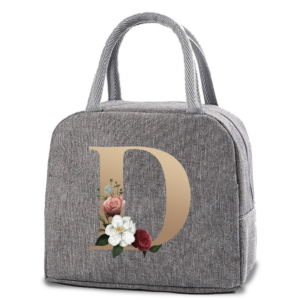 Thermal Lunch Dinner Bags Canvas Gold Letter Handbag Picnic Travel Breakfast Box School Child Convenient Lunch Bag Tote Food Bag | 0 | Tage-Active