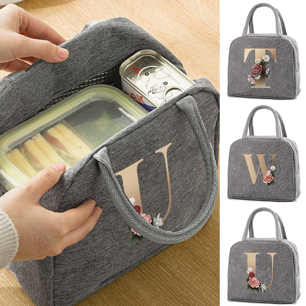 Thermal Lunch Dinner Bags Canvas Gold Letter Handbag Picnic Travel Breakfast Box School Child Convenient Lunch Bag Tote Food Bag | 0 | Tage-Active