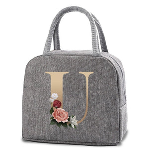 Thermal Lunch Dinner Bags Canvas Gold Letter Handbag Picnic Travel Breakfast Box School Child Convenient Lunch Bag Tote Food Bag | 0 | Tage-Active