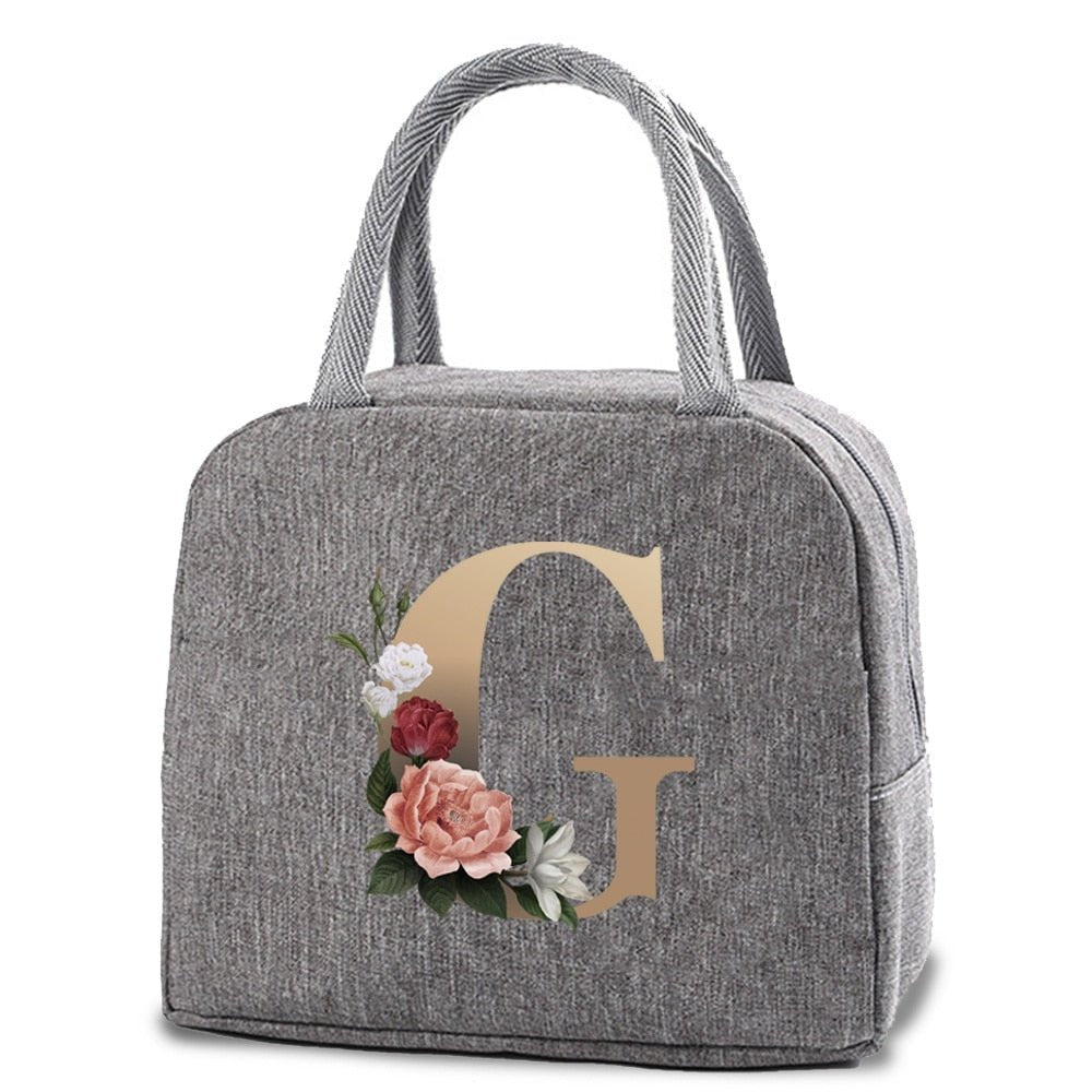 Thermal Lunch Dinner Bags Canvas Gold Letter Handbag Picnic Travel Breakfast Box School Child Convenient Lunch Bag Tote Food Bag | 0 | Tage-Active