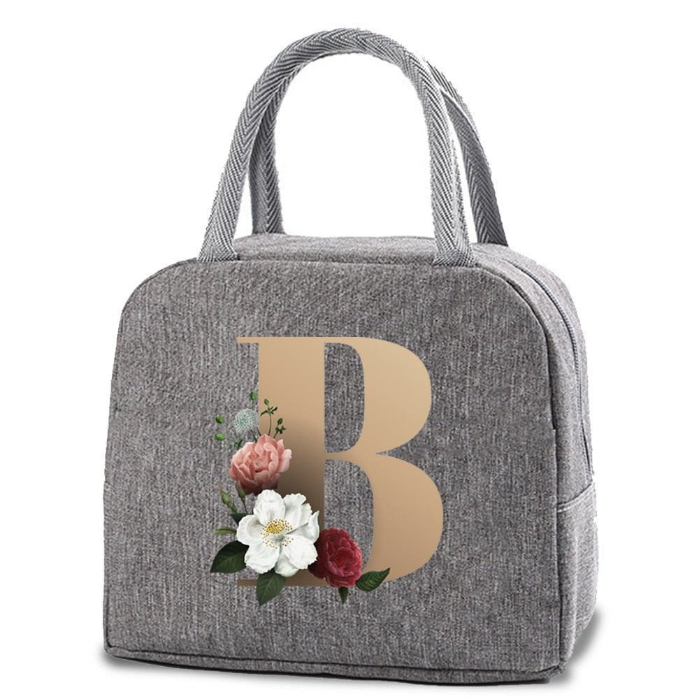 Thermal Lunch Dinner Bags Canvas Gold Letter Handbag Picnic Travel Breakfast Box School Child Convenient Lunch Bag Tote Food Bag | 0 | Tage-Active