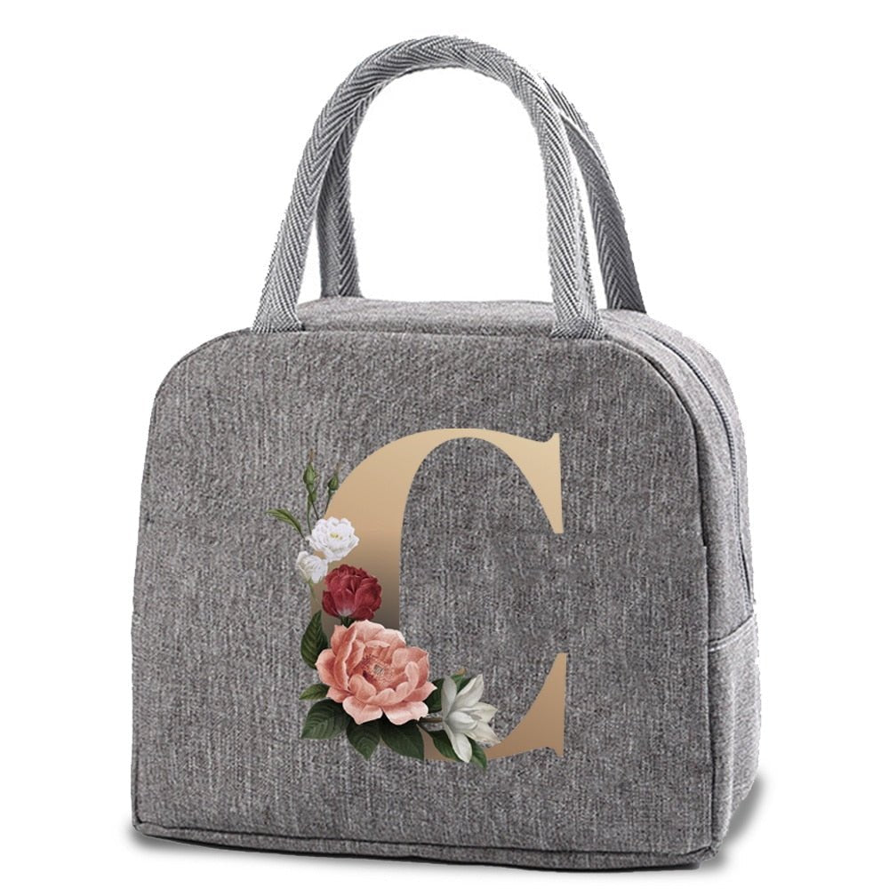 Thermal Lunch Dinner Bags Canvas Gold Letter Handbag Picnic Travel Breakfast Box School Child Convenient Lunch Bag Tote Food Bag | 0 | Tage-Active