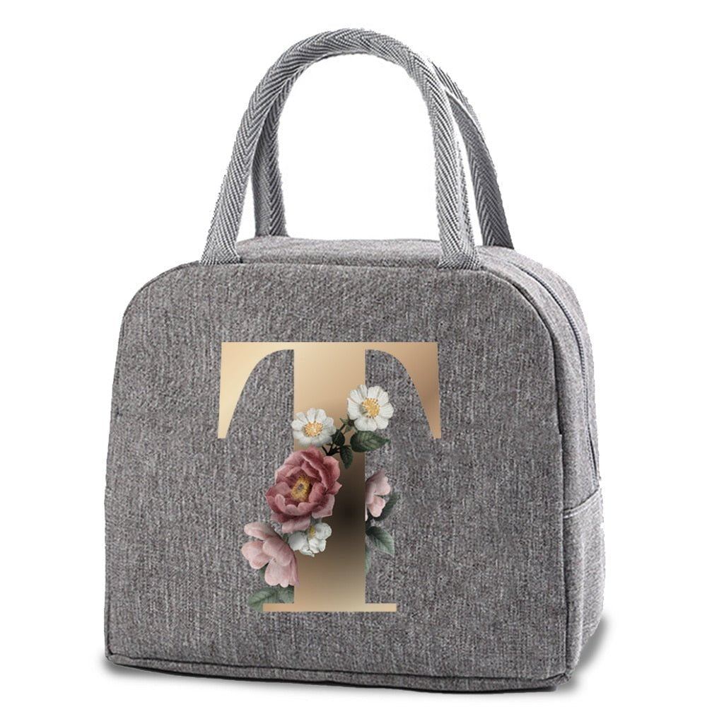 Thermal Lunch Dinner Bags Canvas Gold Letter Handbag Picnic Travel Breakfast Box School Child Convenient Lunch Bag Tote Food Bag | 0 | Tage-Active