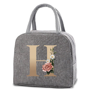 Thermal Lunch Dinner Bags Canvas Gold Letter Handbag Picnic Travel Breakfast Box School Child Convenient Lunch Bag Tote Food Bag | 0 | Tage-Active