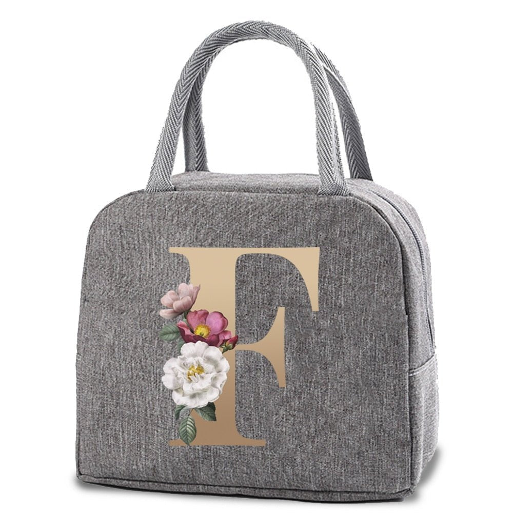 Thermal Lunch Dinner Bags Canvas Gold Letter Handbag Picnic Travel Breakfast Box School Child Convenient Lunch Bag Tote Food Bag | 0 | Tage-Active