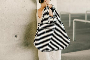 Thick Large Canvas Fashion Durable Women Black And White Stripes Shoulder Bag Shopping Tote Flax Cotton Shopping Bags Maximal | 0 | TageUnlimited