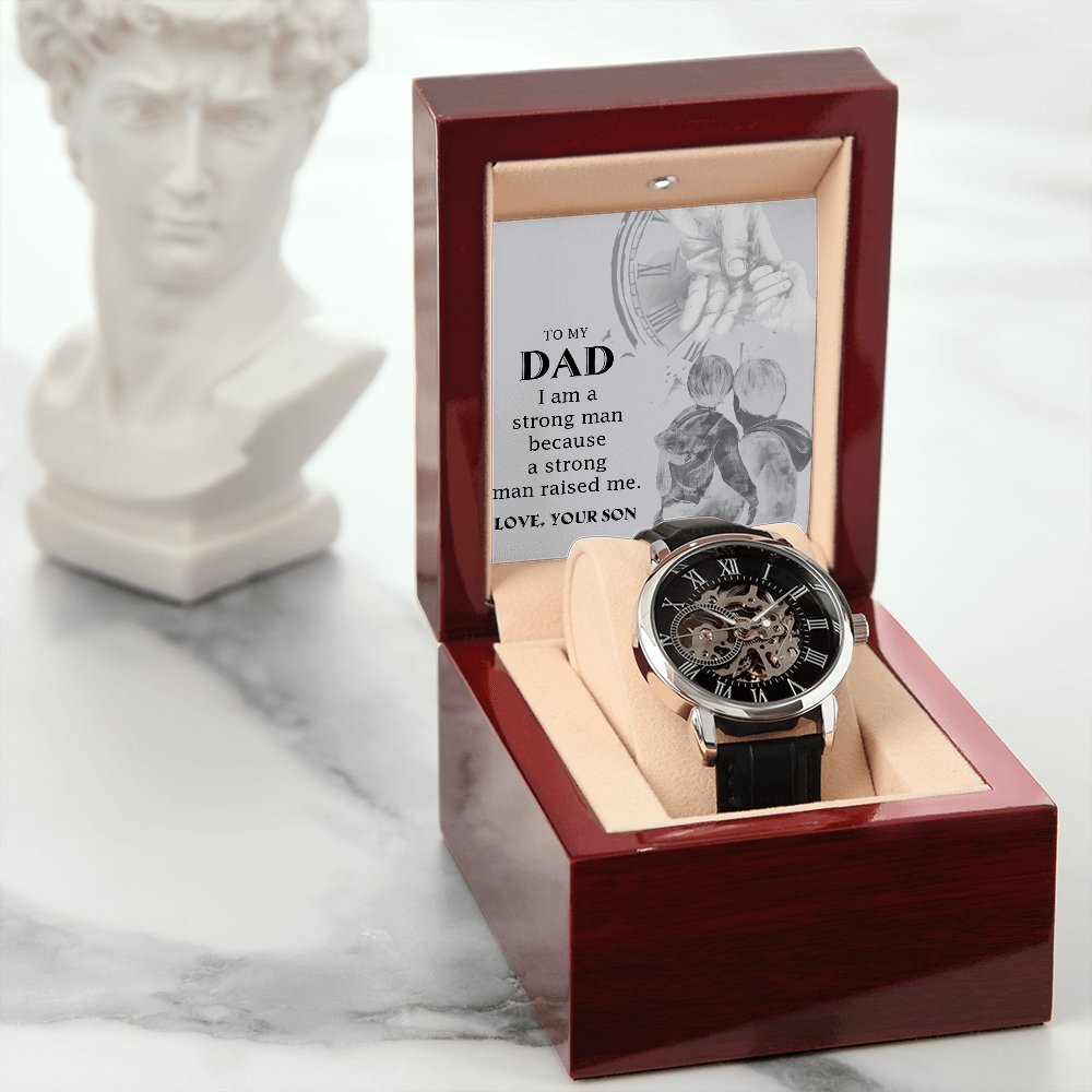 To My Dad Gift Watch | A Strong Man Raised Me | Father's Day Gift | Jewelry | PB24-WOOD, PROD-2222288, PT-4320, USER-43062, W30044 | TageUnlimited