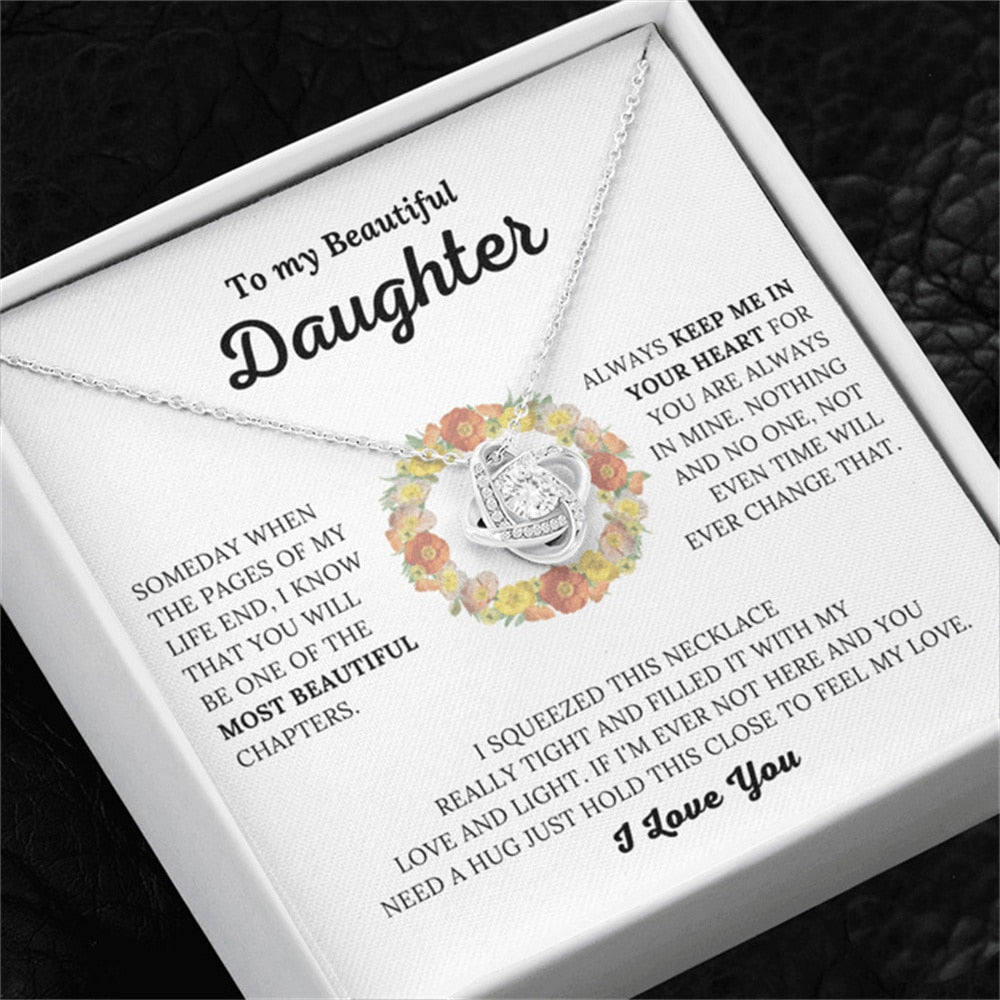To My Daughter Eternal Heart Four-leaf Clover Pendant Necklace With Card Box Gifts Set for Women Girls Christmas Birthday Gift | 0 | Tage-Active