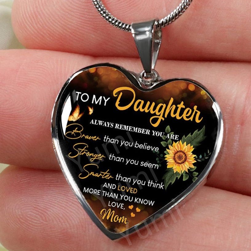 To My Daughter Exquisite Heart Pendant Necklace To Daughter From Mom Sunflower Necklace Heart Necklace Birthday Christmas Gift | 0 | Tage-Active