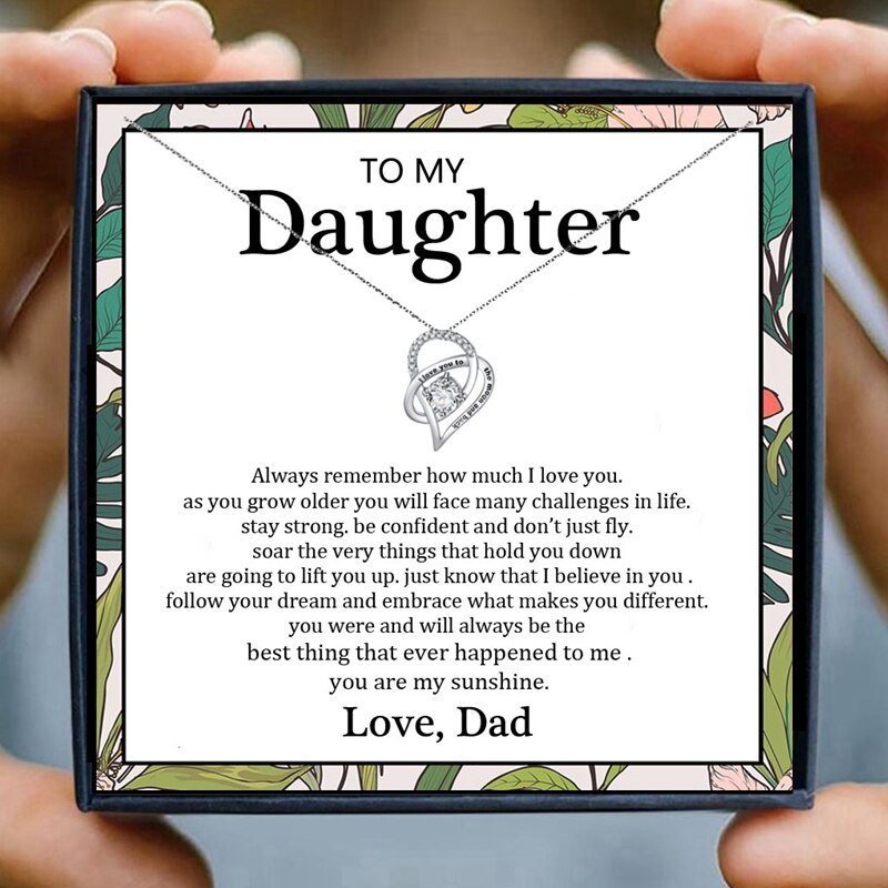 To My Daughter Necklace for Women Crystal Heart Pendant Necklace from Dad LoveCube Necklace for Daughter Gifts for Family | 0 | Tage-Active