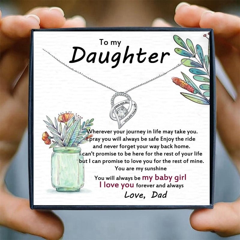 To My Daughter Necklace for Women Crystal Heart Pendant Necklace from Dad LoveCube Necklace for Daughter Gifts for Family | 0 | Tage-Active