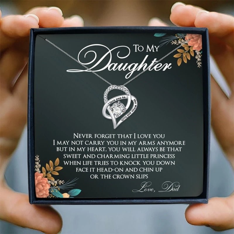 To My Daughter Necklace for Women Crystal Heart Pendant Necklace from Dad LoveCube Necklace for Daughter Gifts for Family | 0 | Tage-Active