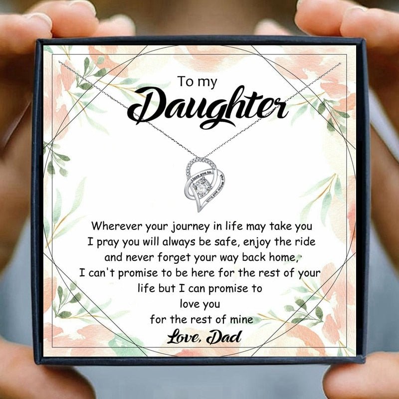 To My Daughter Necklace for Women Crystal Heart Pendant Necklace from Dad LoveCube Necklace for Daughter Gifts for Family | 0 | Tage-Active