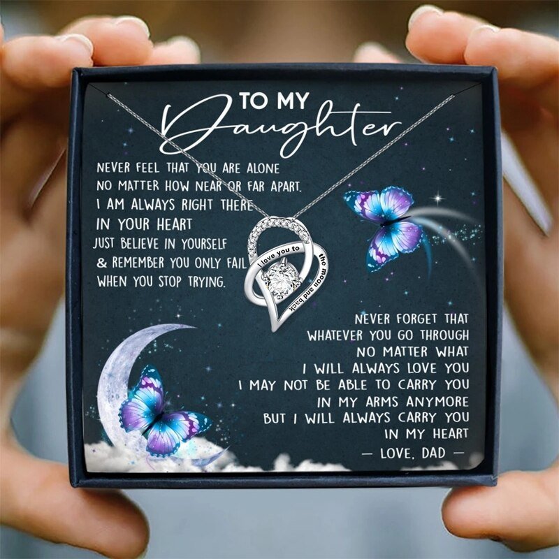 To My Daughter Necklace for Women Crystal Heart Pendant Necklace from Dad LoveCube Necklace for Daughter Gifts for Family | 0 | Tage-Active