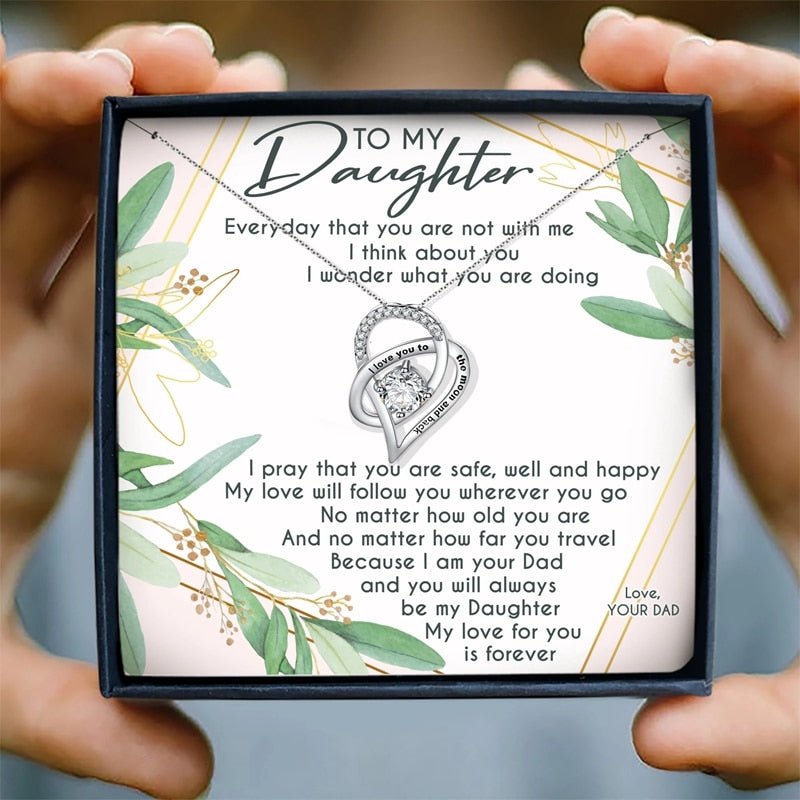 To My Daughter Necklace for Women Crystal Heart Pendant Necklace from Dad LoveCube Necklace for Daughter Gifts for Family | 0 | Tage-Active