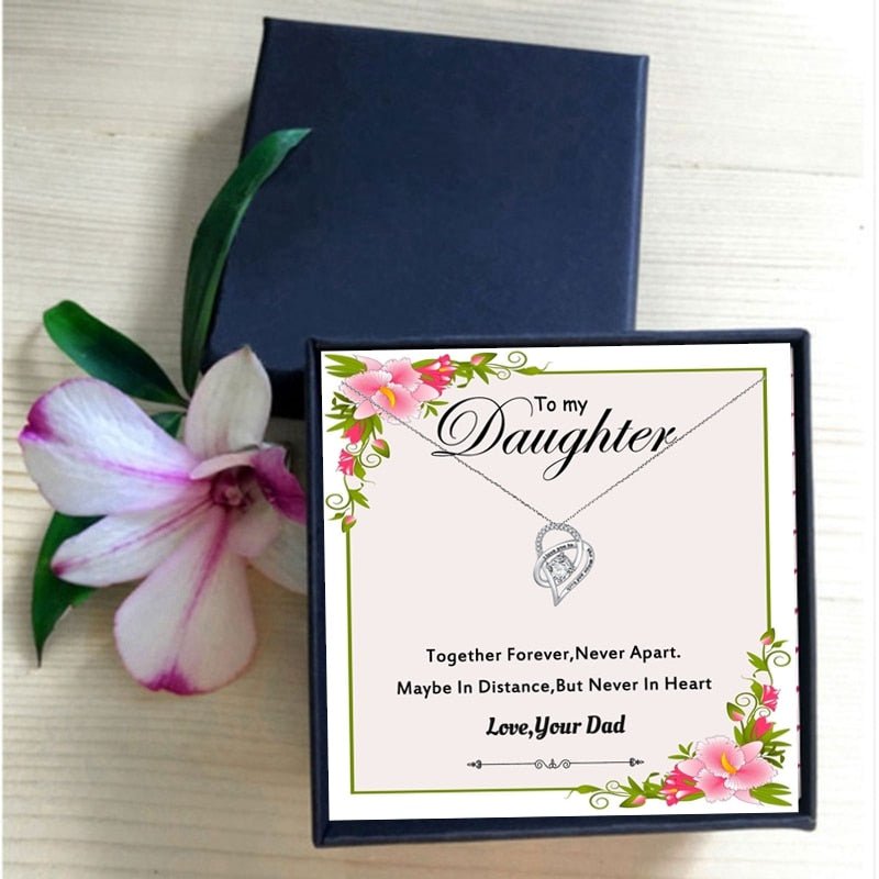 To My Daughter Necklace for Women Crystal Heart Pendant Necklace from Dad LoveCube Necklace for Daughter Gifts for Family | 0 | Tage-Active