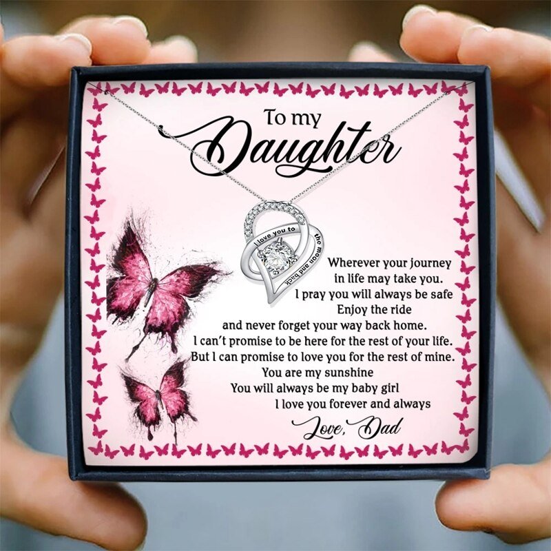 To My Daughter Necklace for Women Crystal Heart Pendant Necklace from Dad LoveCube Necklace for Daughter Gifts for Family | 0 | Tage-Active