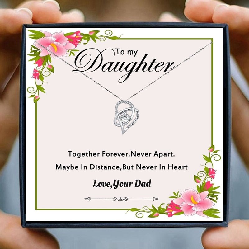 To My Daughter Necklace for Women Crystal Heart Pendant Necklace from Dad LoveCube Necklace for Daughter Gifts for Family | 0 | Tage-Active
