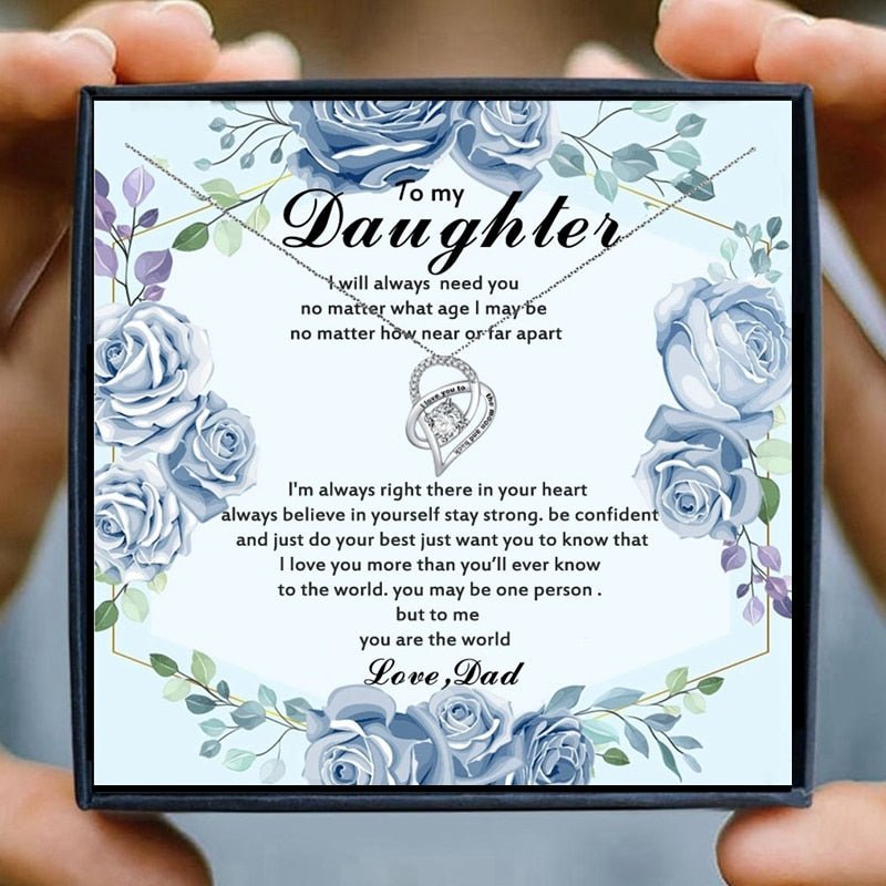 To My Daughter Necklace for Women Crystal Heart Pendant Necklace from Dad LoveCube Necklace for Daughter Gifts for Family | 0 | Tage-Active
