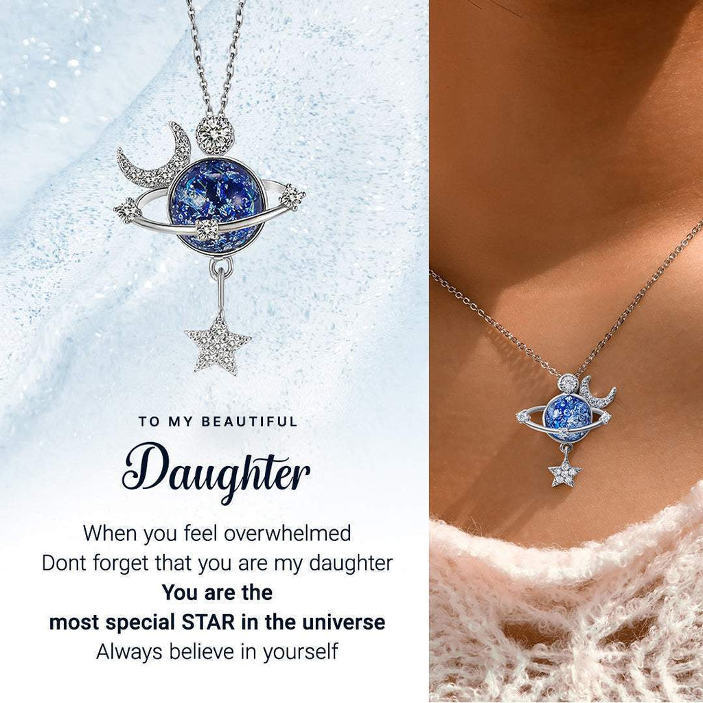 To My Daughter Shiny Zircon Star Moon Pendant Necklace With Card For Women Creative Planet Astronaut Choker Necklace Jewelry | 0 | Tage-Active