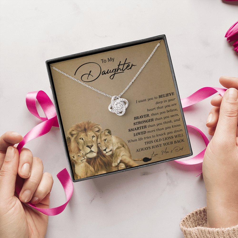 To My Daughter | You Are Braver (Love Knot Necklace) | Jewelry | C30011TG, C30011TR, lx-C30011, PB23-WOOD, PROD-2252275, PT-922, TNM-1, USER-43062 | TageUnlimited
