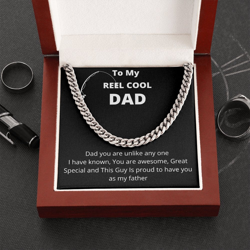 To My Reel Cool Dad | Cuban Link Chain | Jewelry | C30184T, C30184TG, lx-C30184, PB23-WOOD, PROD-2266715, PT-4348, TNM-1, USER-43062 | TageUnlimited