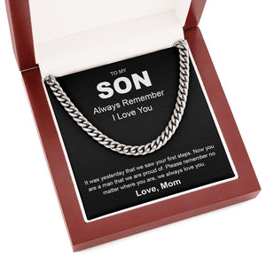 To My Son | Always Remember Cuban Necklace | Jewelry | C30184T, C30184TG, lx-C30184, PB23-WOOD, PROD-1949731, PT-1772, USER-43062 | TageUnlimited