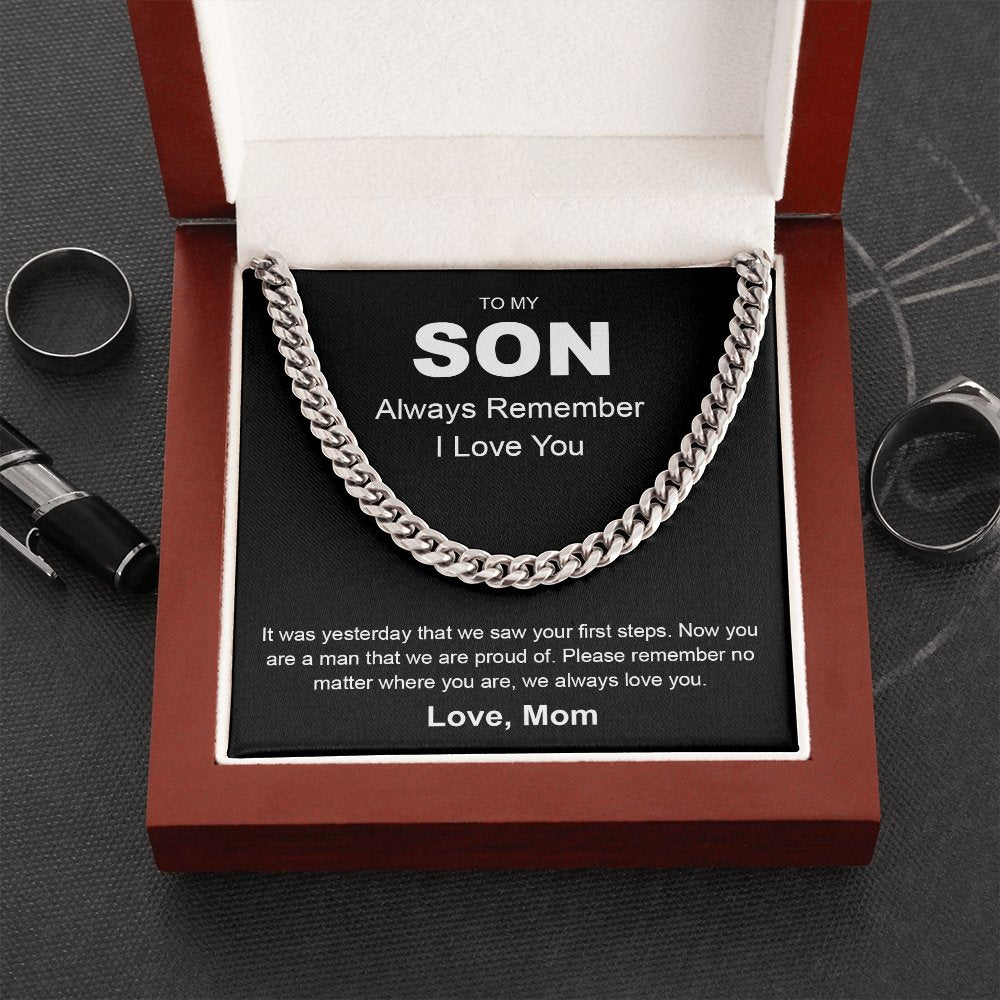 To My Son | Always Remember Cuban Necklace | Jewelry | C30184T, C30184TG, lx-C30184, PB23-WOOD, PROD-1949731, PT-1772, USER-43062 | TageUnlimited