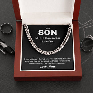 To My Son | Always Remember Cuban Necklace | Jewelry | C30184T, C30184TG, lx-C30184, PB23-WOOD, PROD-1949731, PT-1772, USER-43062 | TageUnlimited