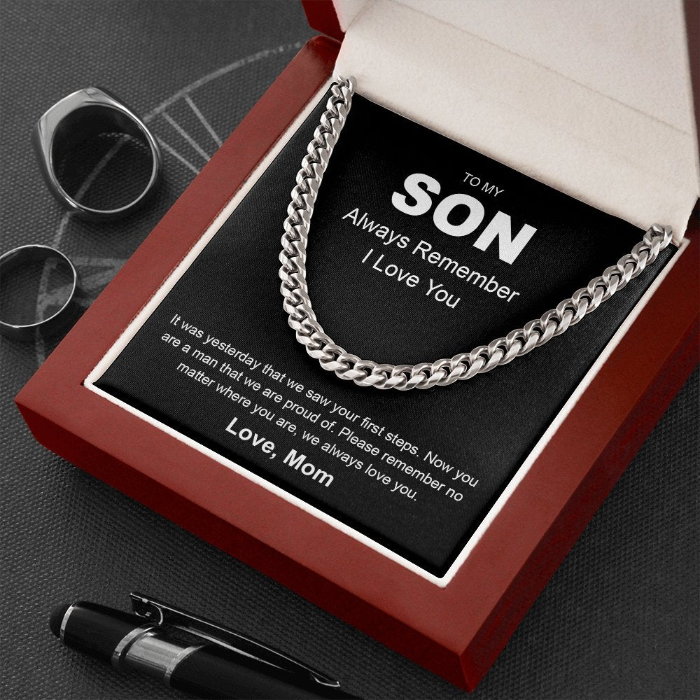 To My Son | Always Remember Cuban Necklace | Jewelry | C30184T, C30184TG, lx-C30184, PB23-WOOD, PROD-1949731, PT-1772, USER-43062 | TageUnlimited