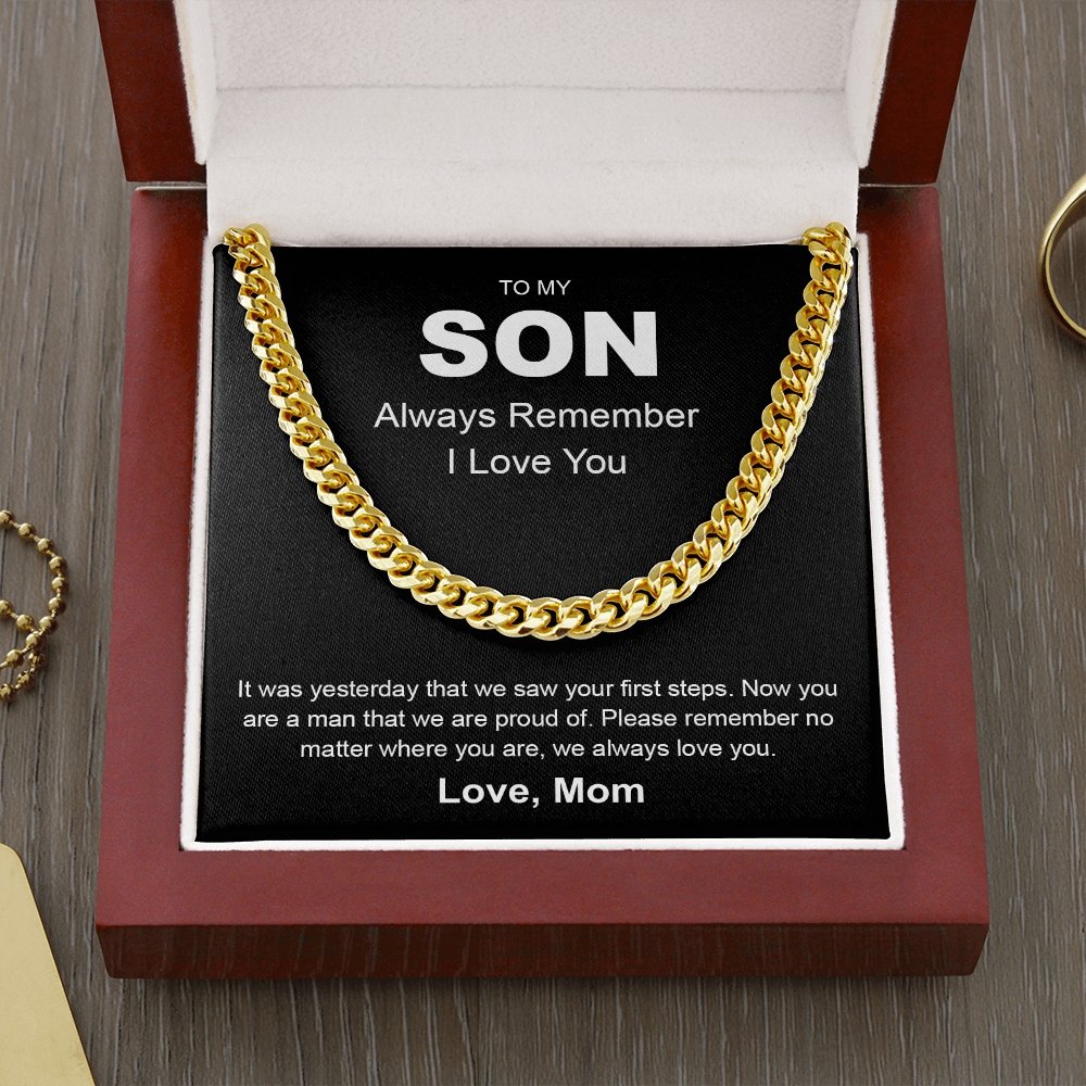 To My Son | Always Remember Cuban Necklace | Jewelry | C30184T, C30184TG, lx-C30184, PB23-WOOD, PROD-1949731, PT-1772, USER-43062 | TageUnlimited