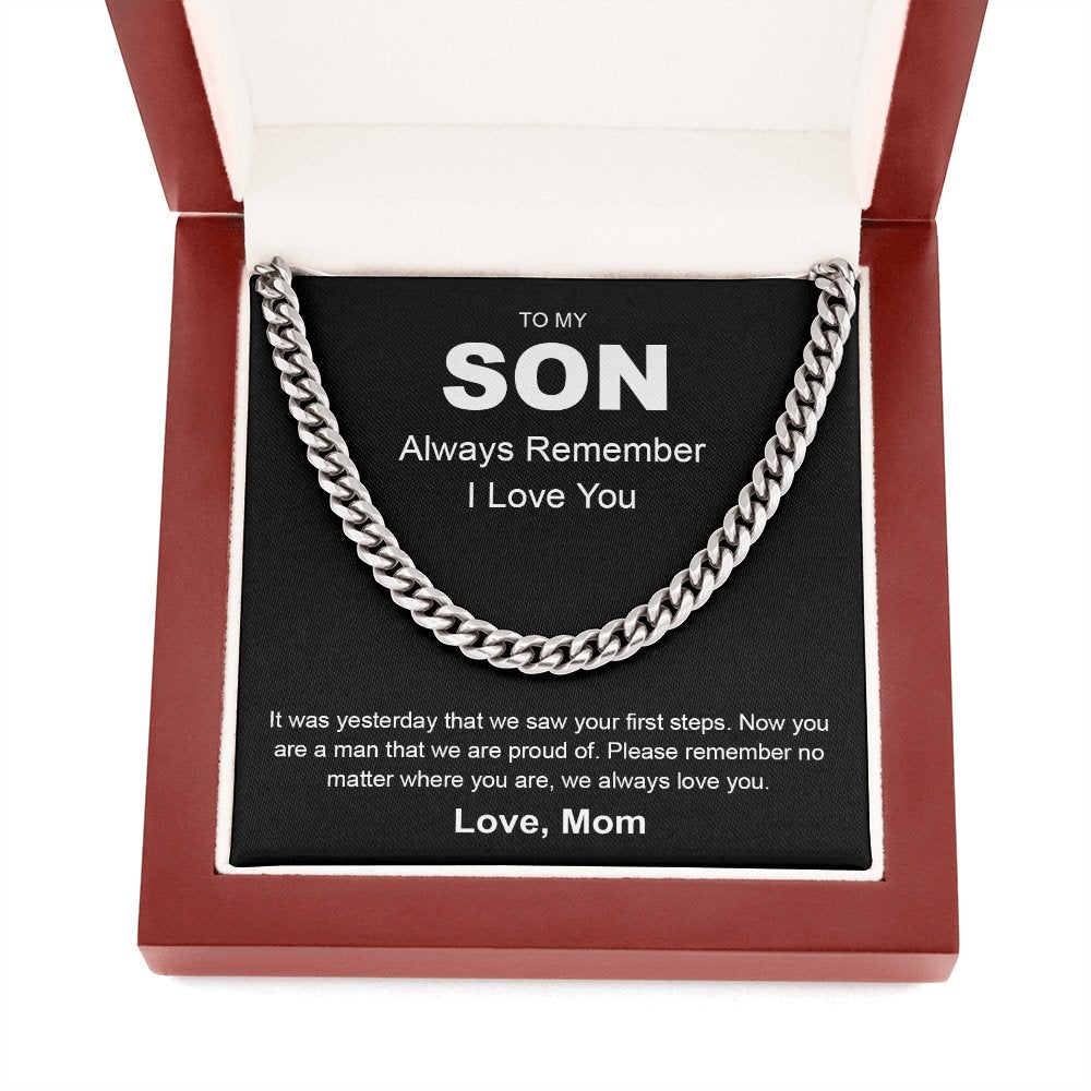 To My Son | Always Remember Cuban Necklace | Jewelry | C30184T, C30184TG, lx-C30184, PB23-WOOD, PROD-1949731, PT-1772, USER-43062 | TageUnlimited