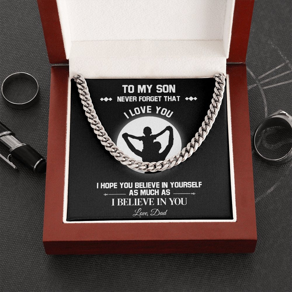 To My Son | Believe In Yourself (Cuban Link Chain Necklace) | Jewelry | C30184T, C30184TG, lx-C30184, PB23-WOOD, PROD-1967235, PT-1772, USER-43062 | TageUnlimited