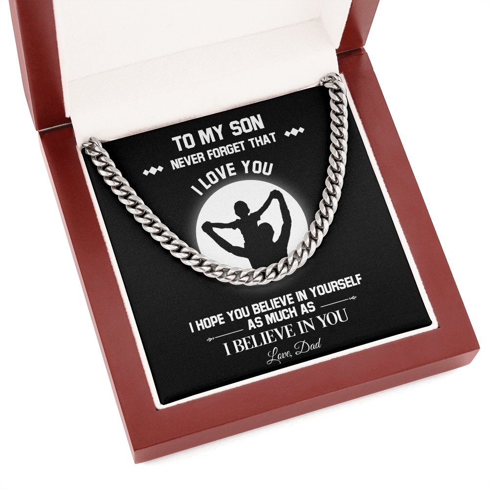 To My Son | Believe In Yourself (Cuban Link Chain Necklace) | Jewelry | C30184T, C30184TG, lx-C30184, PB23-WOOD, PROD-1967235, PT-1772, USER-43062 | TageUnlimited