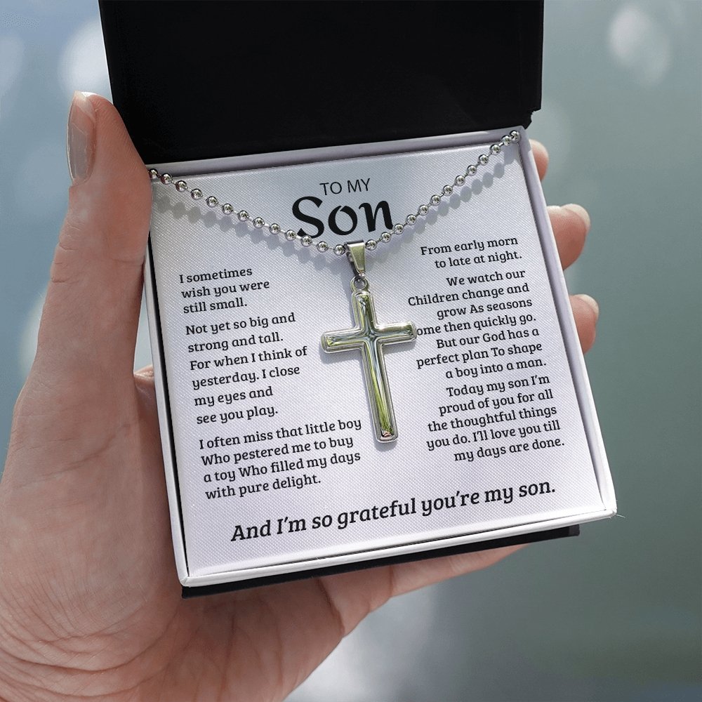 To My Son | Grateful Mom Cross Necklace ✝💓 | Jewelry | A1014T, E070T, lx-E070, PB23-WOOD, PROD-1582978, PT-1512, TNM-1, USER-43062, WARRANTY-UPSELL | TageUnlimited