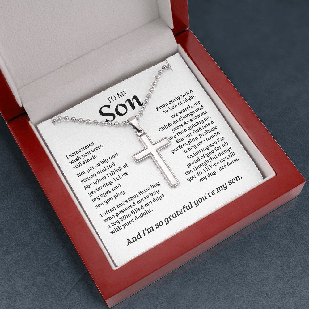 To My Son | Grateful Mom Cross Necklace ✝💓 | Jewelry | A1014T, E070T, lx-E070, PB23-WOOD, PROD-1582978, PT-1512, TNM-1, USER-43062, WARRANTY-UPSELL | TageUnlimited