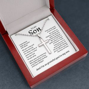 To My Son | Grateful Mom Cross Necklace ✝💓 | Jewelry | A1014T, E070T, lx-E070, PB23-WOOD, PROD-1582978, PT-1512, TNM-1, USER-43062, WARRANTY-UPSELL | TageUnlimited
