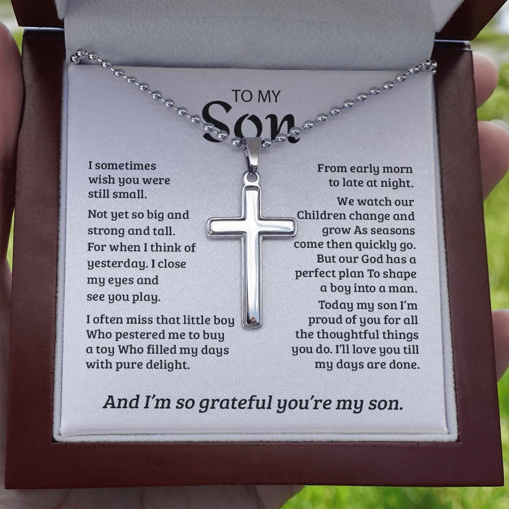 To My Son | Grateful Mom Cross Necklace ✝💓 | Jewelry | A1014T, E070T, lx-E070, PB23-WOOD, PROD-1582978, PT-1512, TNM-1, USER-43062, WARRANTY-UPSELL | TageUnlimited