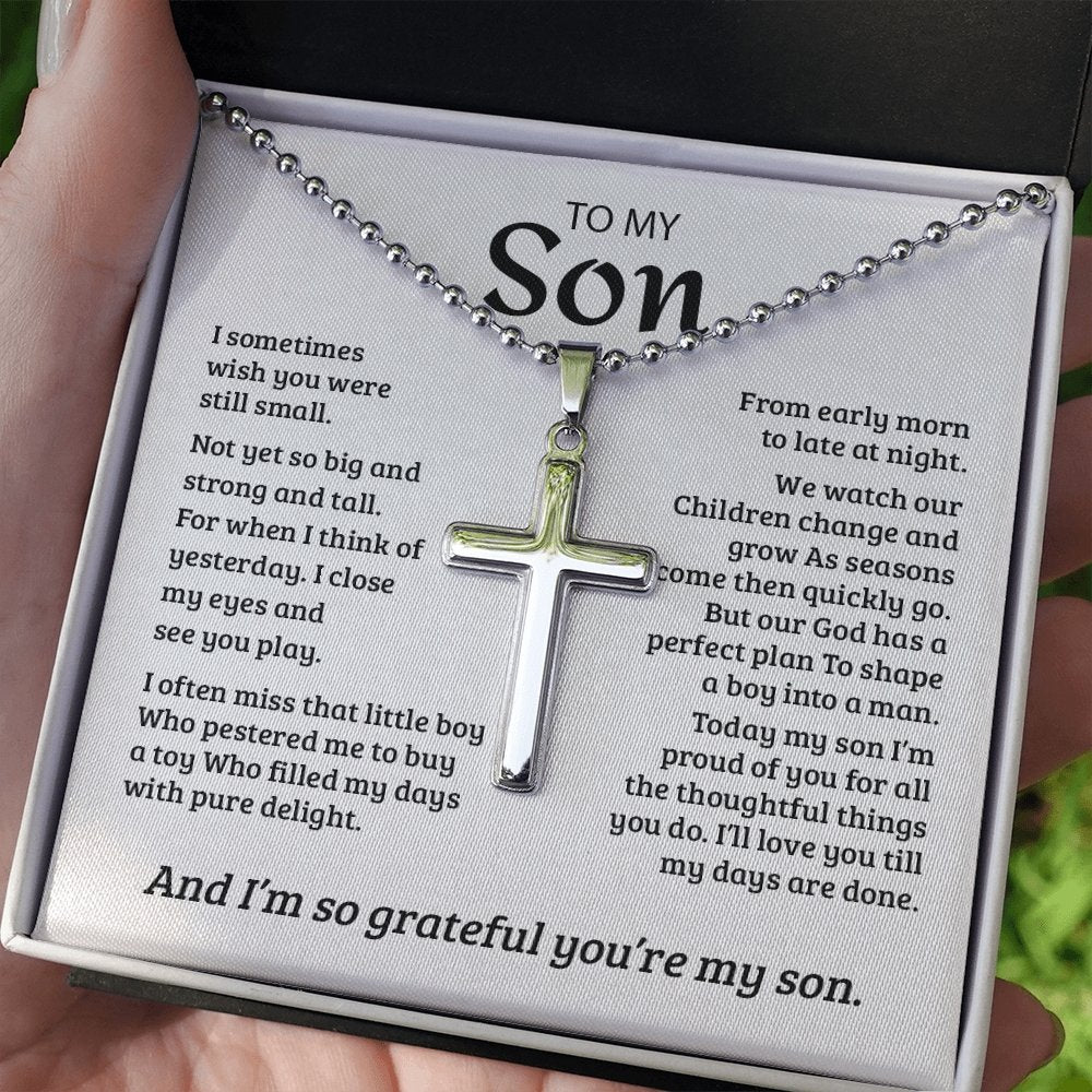 To My Son | Grateful Mom Cross Necklace ✝💓 | Jewelry | A1014T, E070T, lx-E070, PB23-WOOD, PROD-1582978, PT-1512, TNM-1, USER-43062, WARRANTY-UPSELL | TageUnlimited