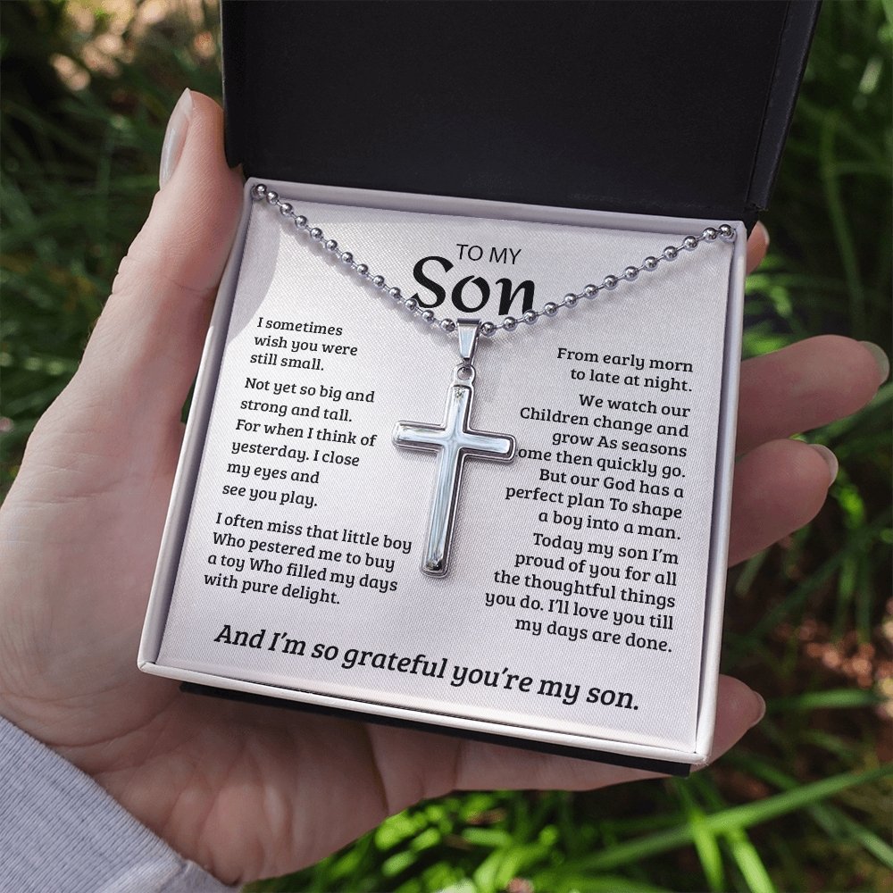 To My Son | Grateful Mom Cross Necklace ✝💓 | Jewelry | A1014T, E070T, lx-E070, PB23-WOOD, PROD-1582978, PT-1512, TNM-1, USER-43062, WARRANTY-UPSELL | TageUnlimited