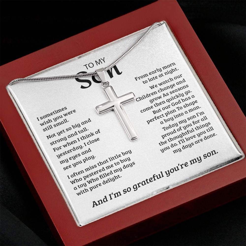 To My Son | I'm Grateful My Son From Mom Cross Necklace ✝💓 | Jewelry | A1013T, E070T, lx-E070, PB23-WOOD, PROD-1833719, PT-966, TNM-1, USER-43062 | TageUnlimited