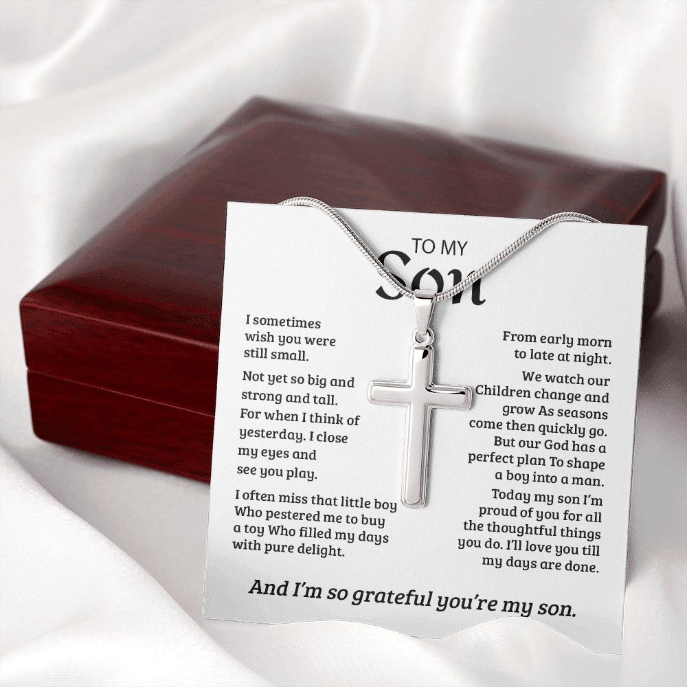 To My Son | I'm Grateful My Son From Mom Cross Necklace ✝💓 | Jewelry | A1013T, E070T, lx-E070, PB23-WOOD, PROD-1833719, PT-966, TNM-1, USER-43062 | TageUnlimited