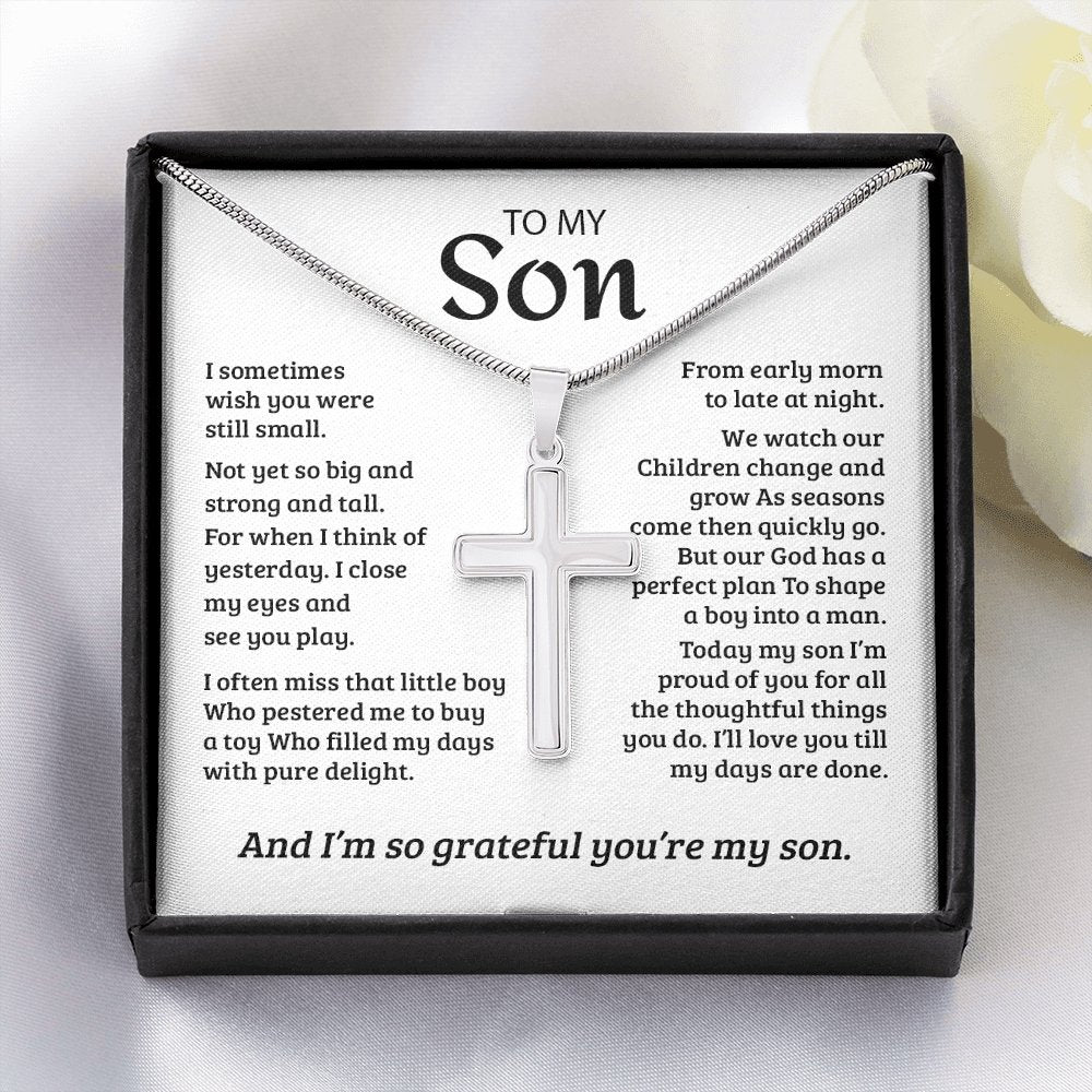 To My Son | I'm Grateful My Son From Mom Cross Necklace ✝💓 | Jewelry | A1013T, E070T, lx-E070, PB23-WOOD, PROD-1833719, PT-966, TNM-1, USER-43062 | TageUnlimited