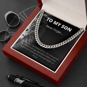 To My Son | Never Forget Lion Cuban Link Chain | Jewelry | C30184T, C30184TG, lx-C30184, PB23-WOOD, PROD-1998901, PT-1772, USER-43062 | TageUnlimited
