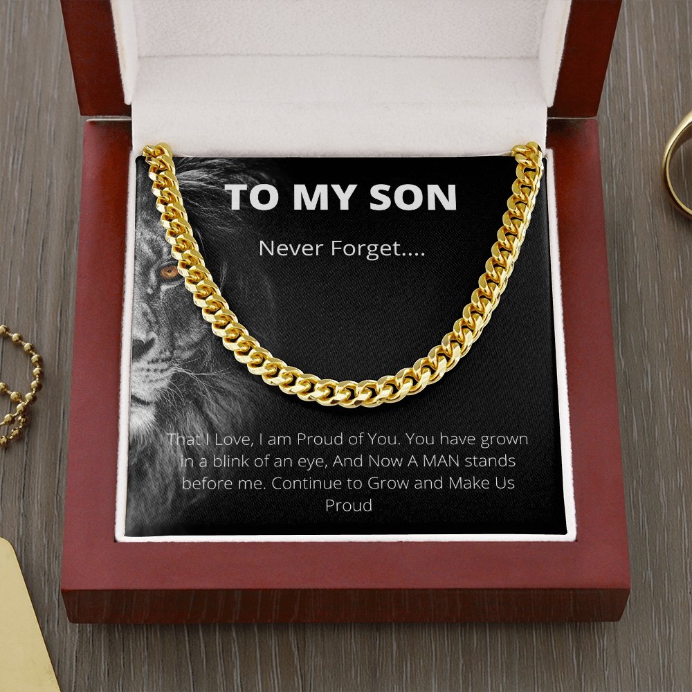 To My Son | Never Forget Lion Cuban Link Chain | Jewelry | C30184T, C30184TG, lx-C30184, PB23-WOOD, PROD-1998901, PT-1772, USER-43062 | TageUnlimited