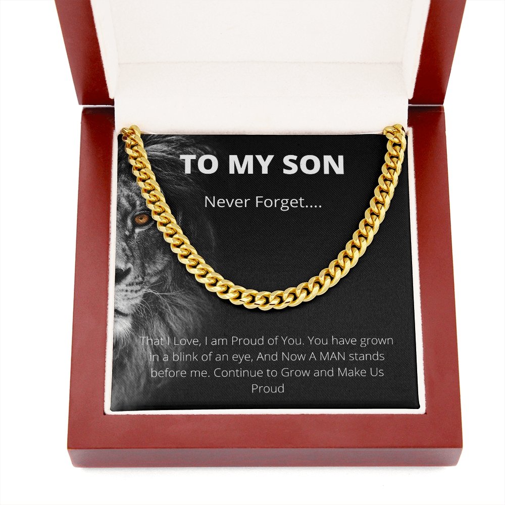 To My Son | Never Forget Lion Cuban Link Chain | Jewelry | C30184T, C30184TG, lx-C30184, PB23-WOOD, PROD-1998901, PT-1772, USER-43062 | TageUnlimited